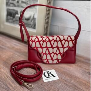 VALENTINO Sculpture Small VLOGO Shoulder Bag Red Jacquard NWT